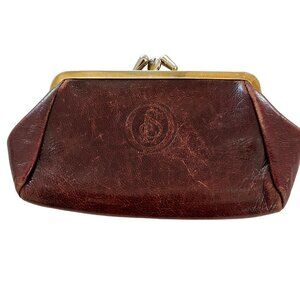 Vintage 80s Australian Leather Purse Red‎ Embroidered Double Pouch Compartment